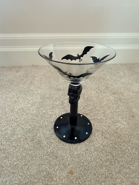 Other - Gothic Bat Martini Glass - Black & Clear Halloween Cocktail Glass